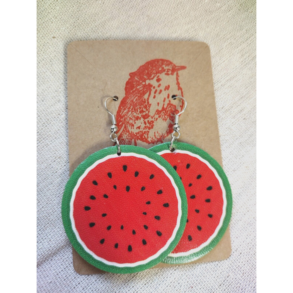 Watermelon Round Faux Leather Dangle Summer Cute Earrings